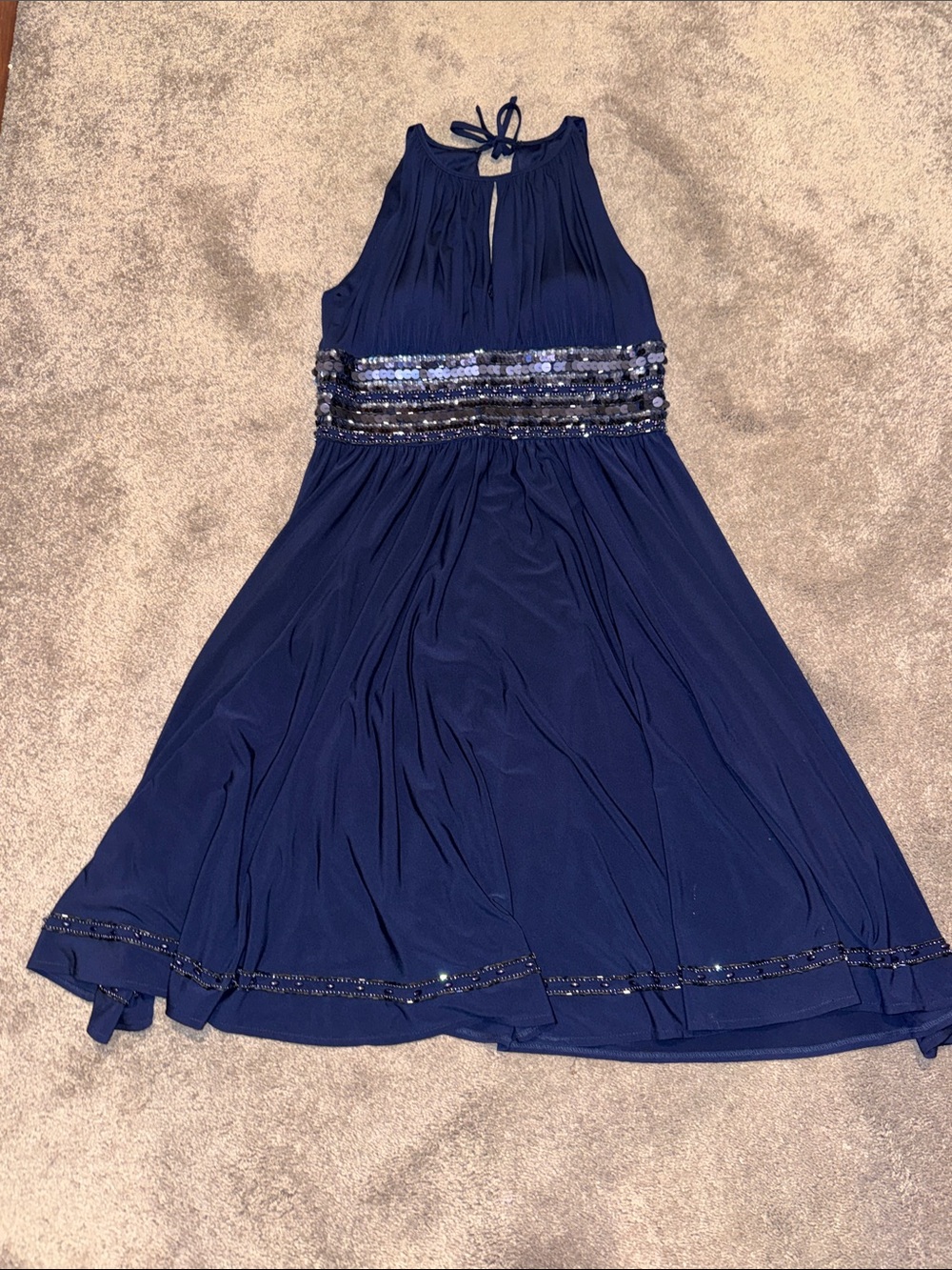 JS Boutique Navy Sequin Waist Halter Cocktail Dress Formal Party SIZE 8